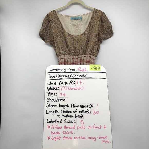 Guess by Marciano Sepia 100% Silk Floral A-line Short Sleeve Mini Dress S - Picture 14 of 16